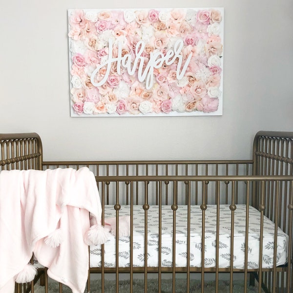 Girl Nursery Wall Art Nursery Name Sign Baby Name Sign Baby Girl Nursery Decor Blush Nursery Decor Floral Nursery Decor Flower Wall