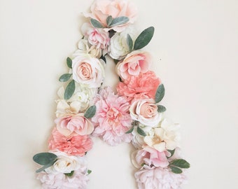 Floral Letter Flower Letter Nursery Boho Nursery Decor Shabby Chic Nursery Pink and Peach Decor Nursery Letters Baby Shower Decor