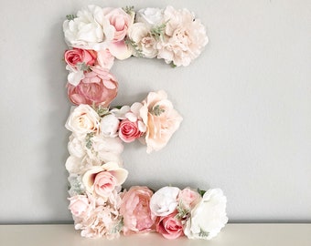 Flower Letter Floral Letter Blush Pink Nursery Decor Mauve Nursery Dusty Pink Nursery Baby Name Sign Shabby Chic Nursery Boho Nursery