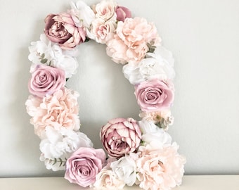 Floral Letter Flower Letter Flower Initial Mauve and Blush Decor Blush Nursery Decor Mauve Nursery Baby Shower Decor Birthday Decor