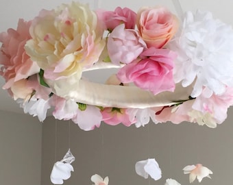 Flower Mobile Floral Mobile Floral Baby Mobile Pink Nursery Mobile Baby Girl Mobile Crib Mobile Pink Mobile Garden Mobile Boho Chic