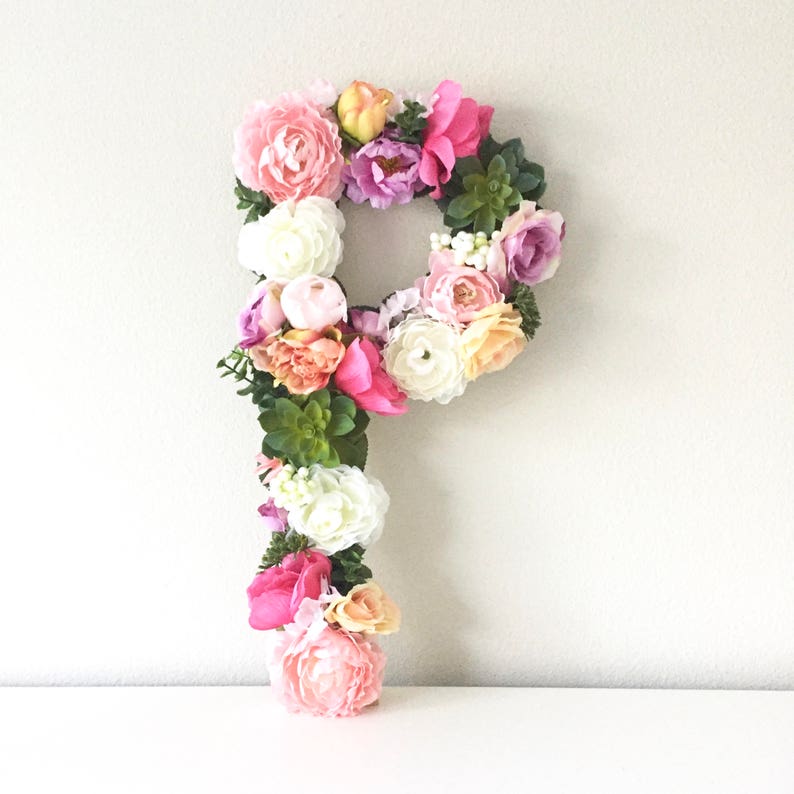 Floral Letter LARGE 15 19 or 24 Flower Letter Custom Letter Flower Letter Succulent Decor Boho Nursery Boho Theme Boho Baby Shower image 1