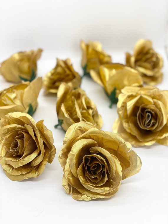 3.5 Metallic Gold Artificial Flower Gold Wedding Decor Gold Silk Flower  Wedding Gold Decor Gold Flower Gold Cake Flower Arrangement
