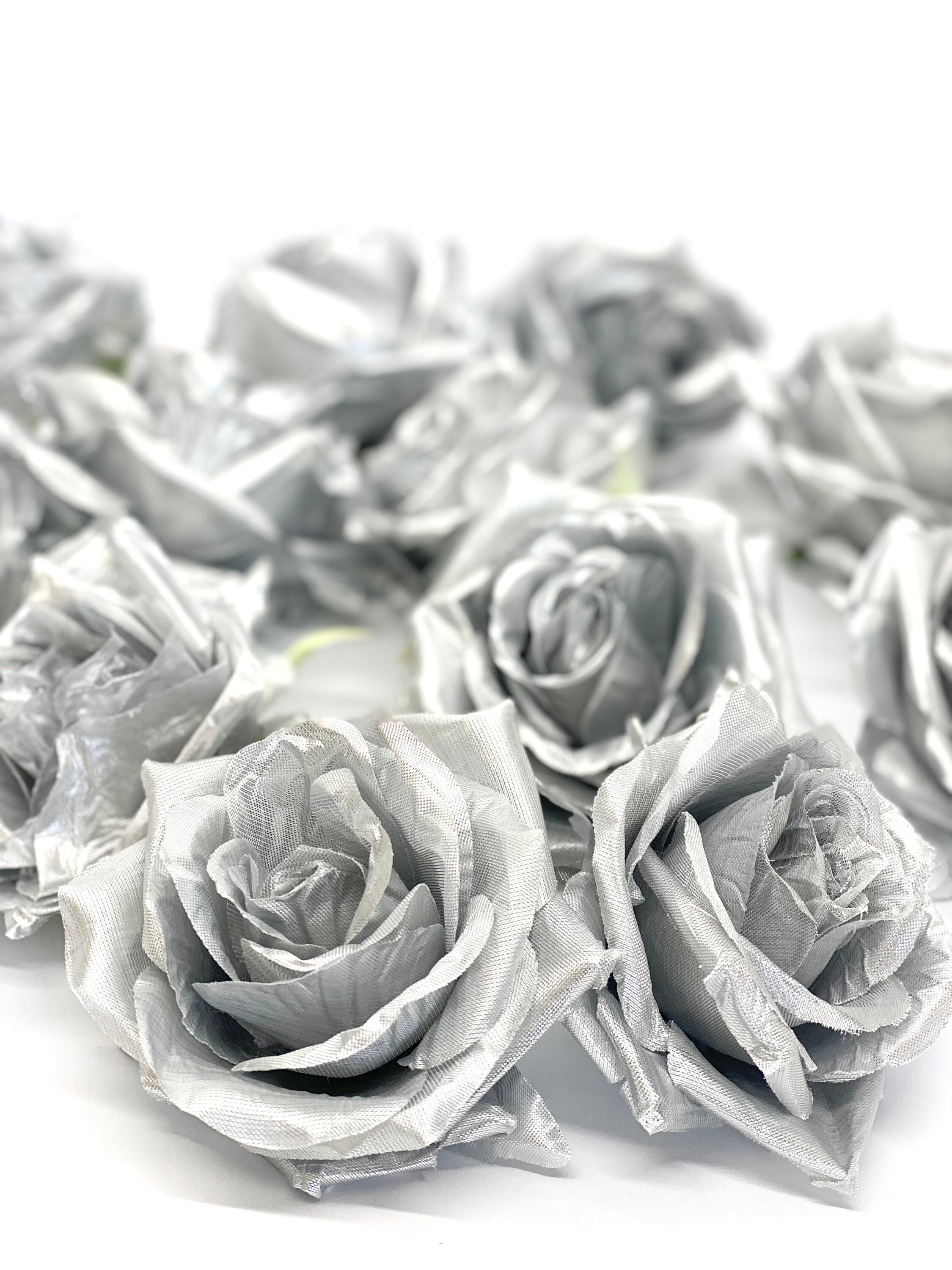 3 Metallic Silver Rose Silver Flower Metallic Flower Etsy