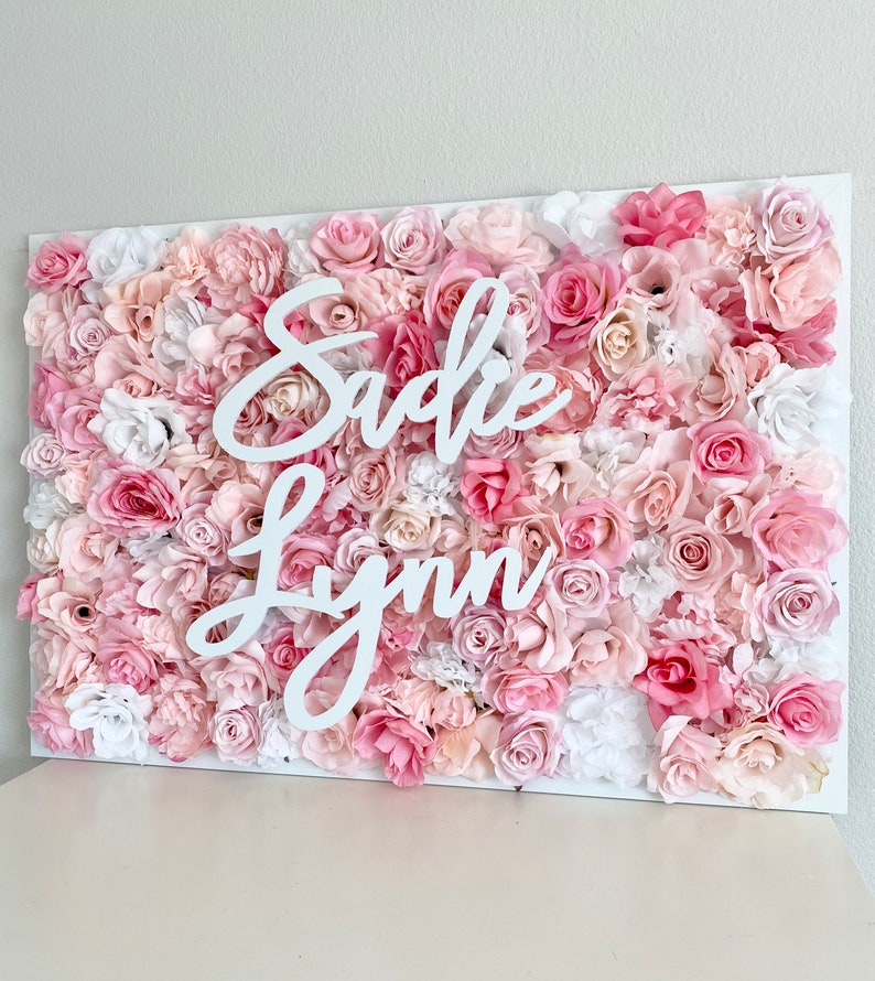 Flower Wall Girl Nursery Decor Girl Baby Name Decor Sign Pink Etsy