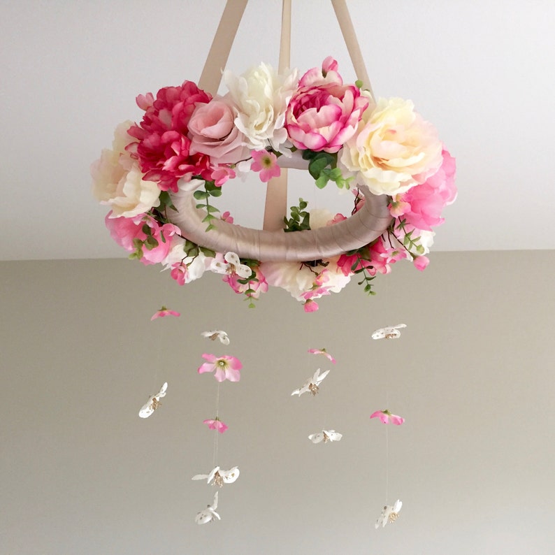 Flower Mobile Baby Mobile Floral Mobile Flower Chandelier Floral Chandelier Pastel Crib Mobile Wedding Chandelier Baby Pink and Green image 8