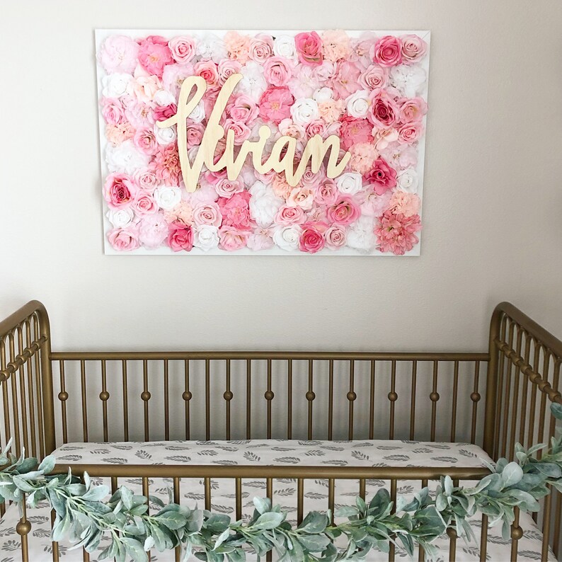 Blush Nursery Decor Girl Nursery Decor Girl Flower Wall Nursery Floral Wall Nursery Name Sign Girl Room Decor Girl Baby Shower Gift image 9