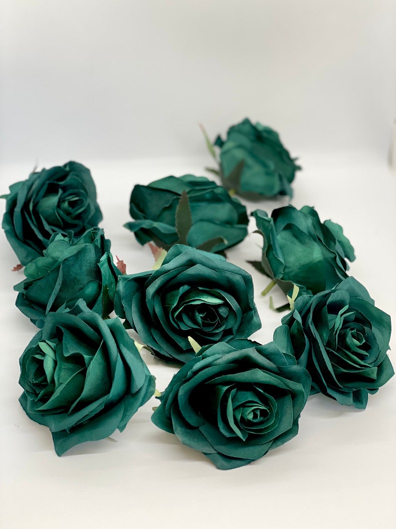 3.5 Emerald Artificial Rose Emerald Rose Dark Green Rose Forest Green Rose Emerald Silk Flower Dark Green Silk Flower Dark Green Emerald image 3