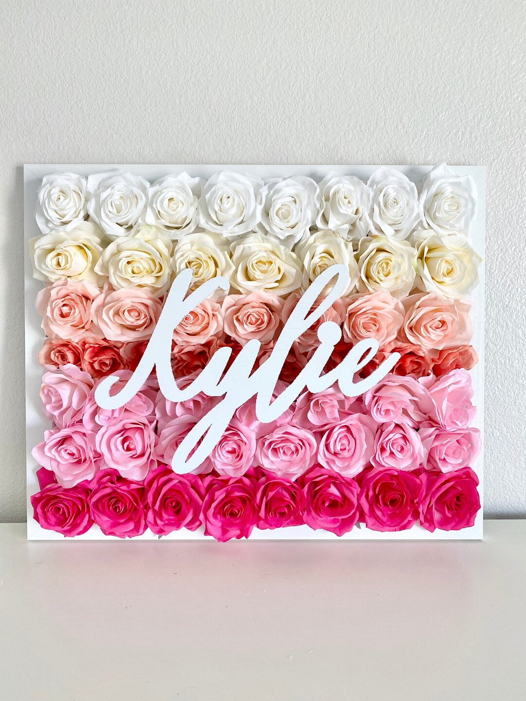 Flower Wall Girl Nursery Decor Girl Baby Name Decor Sign Pink Etsy