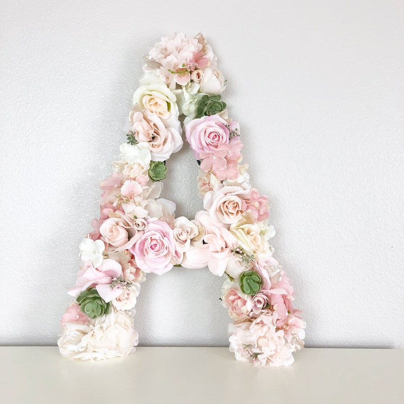 Flower Letter Floral Letter Blush Pink Nursery Decor Mauve Nursery Dusty Pink Nursery Baby Name Sign Shabby Chic Nursery Boho Nursery image 3