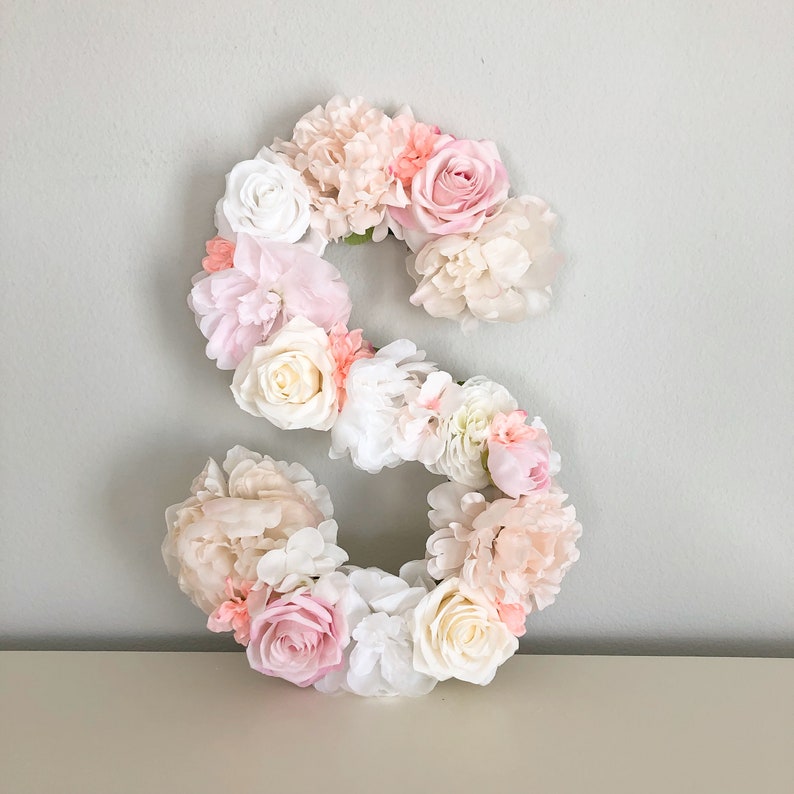 Flower Letter Floral Letter Floral Number Flower Number Blush Nursery Decor Shabby Chic Decor Floral Nursery Baby Shower Flower Wall image 6