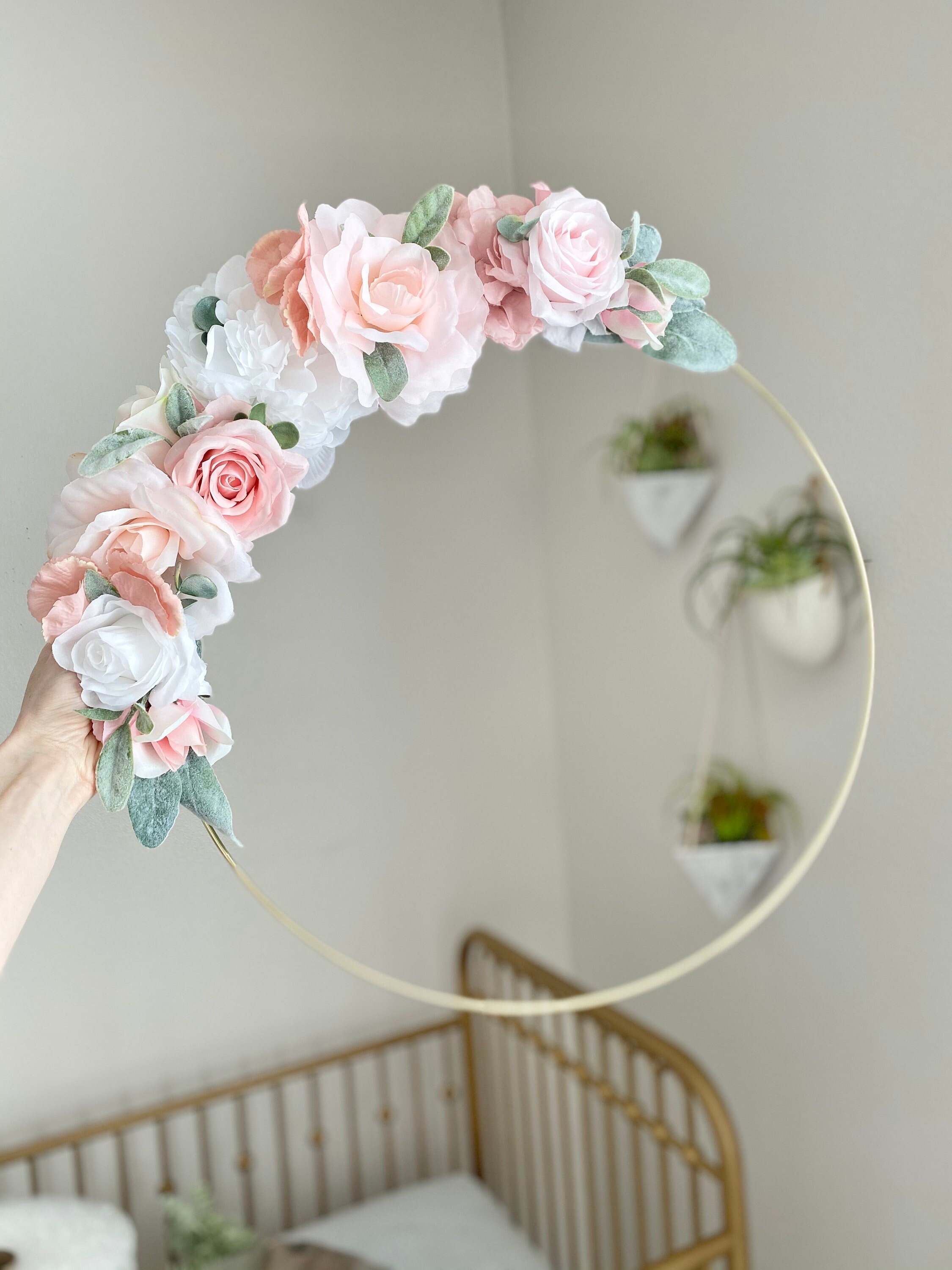 Pink and Navy Nursery Pink and Navy Wall Decor Floral Hoop Etsy