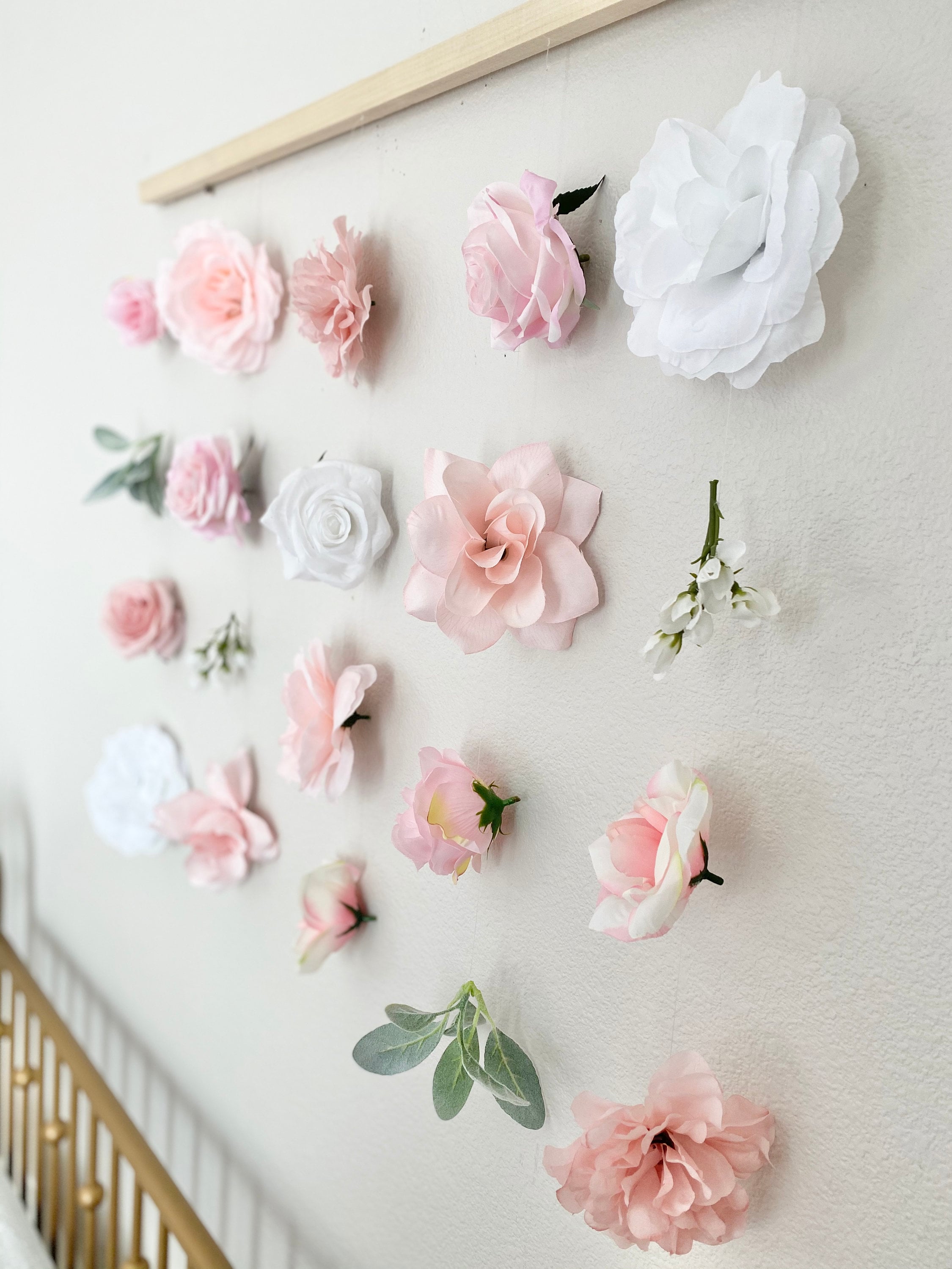 DIY Faux Greenery Wall Hanging - Paisley & Sparrow  Greenery wall decor,  Flower wall backdrop, Flower wall decor