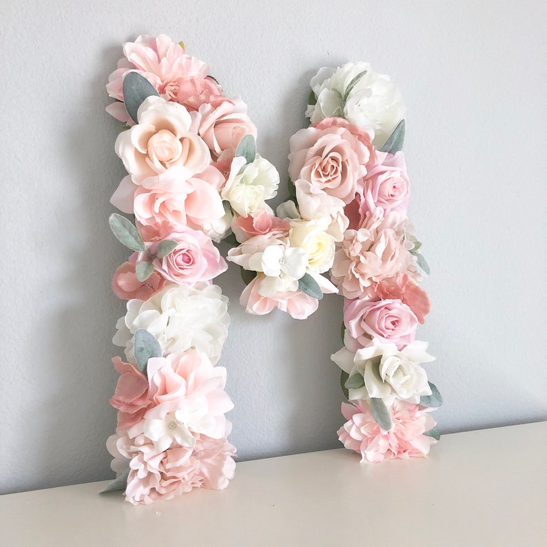 Flower Letter Floral Letter Floral Number Flower Number Blush Nursery Decor Shabby Chic Decor Floral Nursery Baby Shower Flower Wall image 2