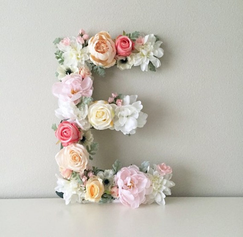 Flower Letter Floral Letter Blush Pink Nursery Decor Mauve Nursery Dusty Pink Nursery Baby Name Sign Shabby Chic Nursery Boho Nursery image 2