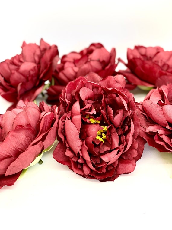 5 Pivoine Rouge Profond Bourgogne Pivoine Fleur de mariage - Etsy France