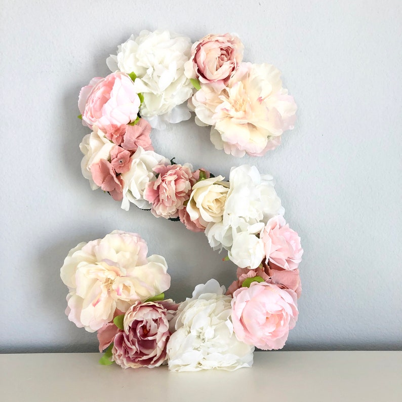 Flower Letter Floral Letter Floral Number Flower Number Blush Nursery Decor Shabby Chic Decor Floral Nursery Baby Shower Flower Wall image 4