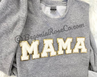 Chenille MAMA Sweatshirt MAMA Crewneck MAMA Patch Sweatshirt Mom Gift Mothers Day Gift Baby Shower Gift Pregnancy Announcement Mama to Be