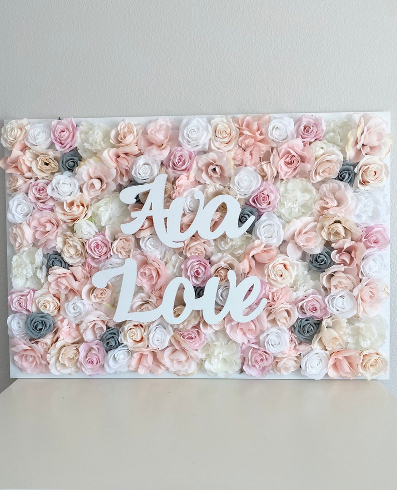 Boho Nursery Wall Decor Name Sign Flower Wall Decor Peony Wall Etsy