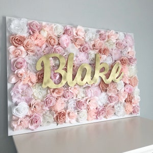 Blush Pink Nursery Decor Blush Nursery Decor Nursery Name Sign Baby Name Sign Pale Pink Nursery Pale Pink Wall Art Flower Wall Art image 6