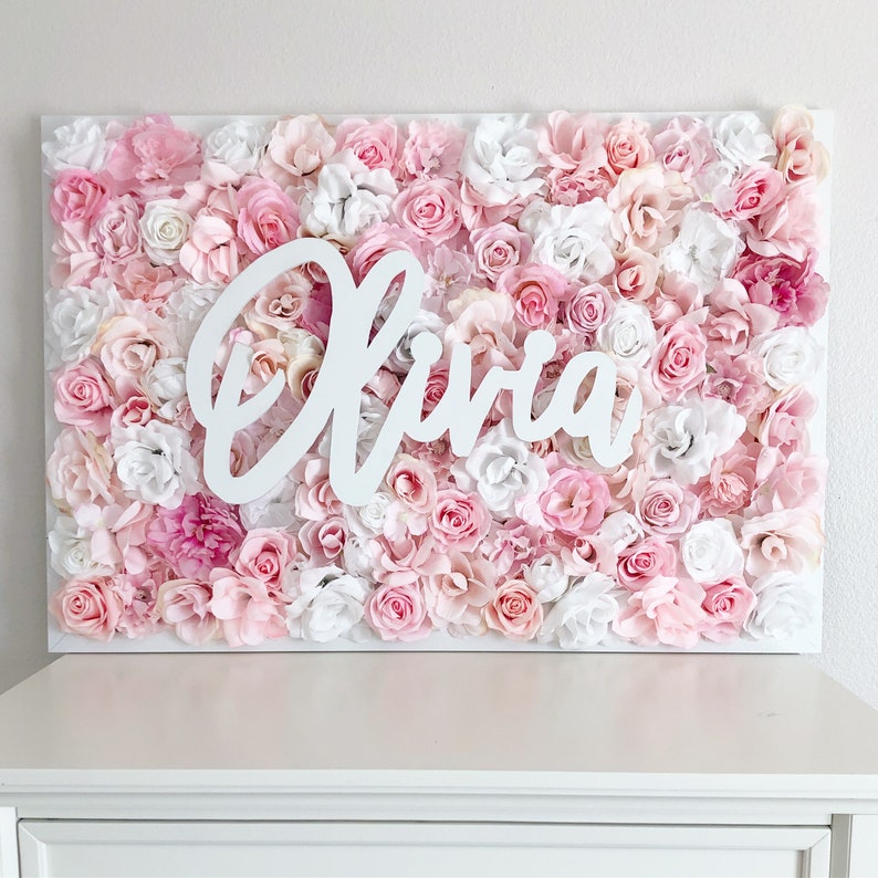 Blush Pink Nursery Decor Blush Nursery Decor Nursery Name Sign Baby Name Sign Pale Pink Nursery Pale Pink Wall Art Flower Wall Art image 10