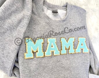 Boy MAMA Sweatshirt MAMA Crewneck MAMA Patch Sweatshirt Boy Mom Gift Mothers Day Gift Baby Shower Gift Pregnancy Reveal Mama to Be