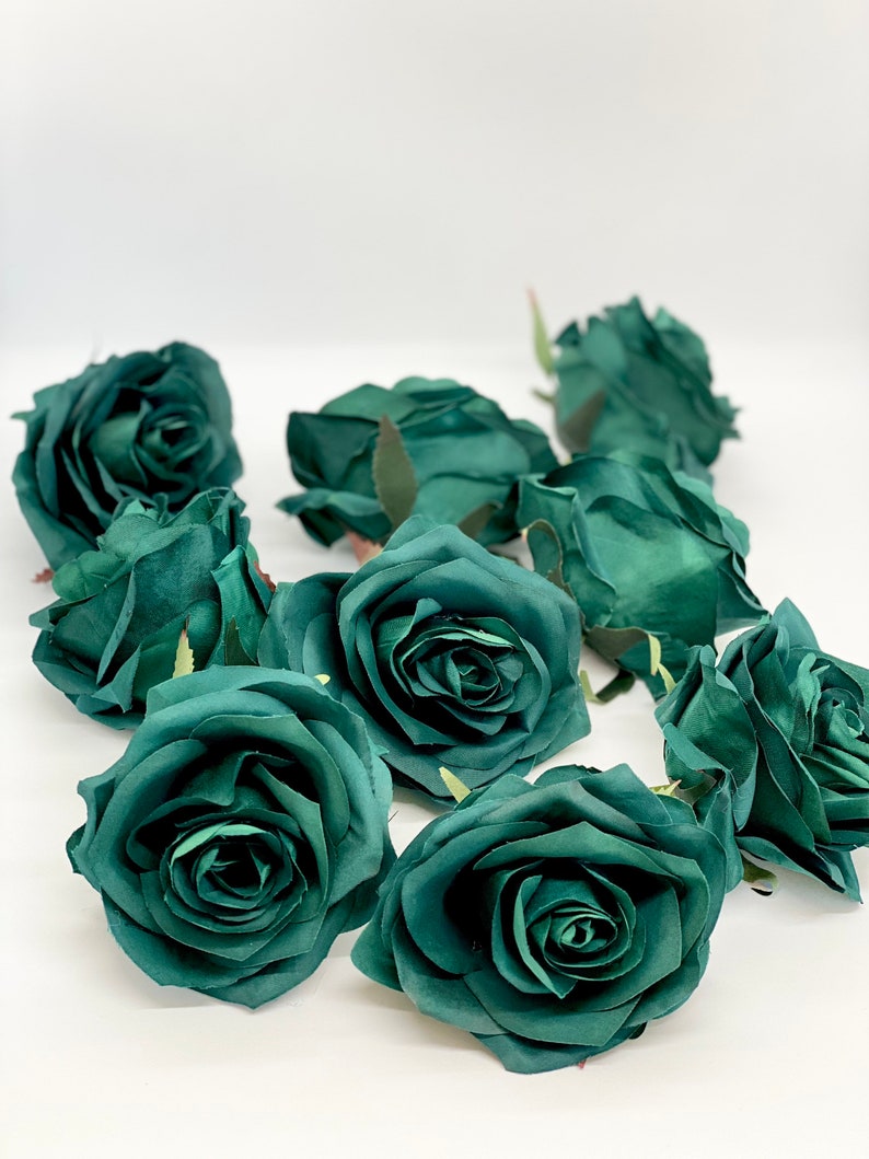 3.5 Emerald Artificial Rose Emerald Rose Dark Green Rose Forest Green Rose Emerald Silk Flower Dark Green Silk Flower Dark Green Emerald image 4