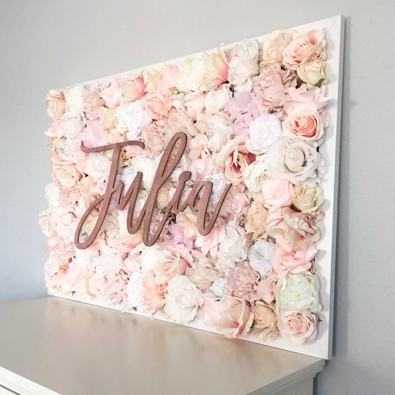 Blush Pink Nursery Decor Blush Nursery Decor Nursery Name Sign Baby Name Sign Pale Pink Nursery Pale Pink Wall Art Flower Wall Art image 3