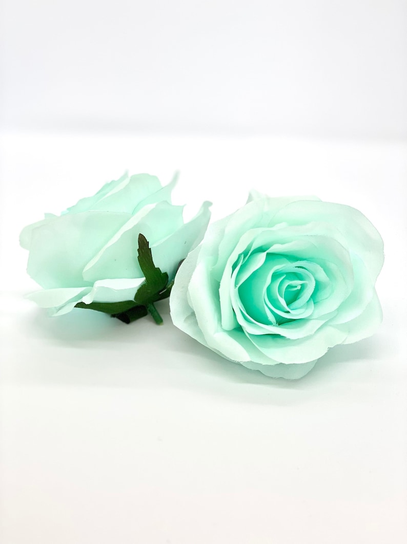 3 Artificial Aqua Mint Flower Aqua Artificial Rose Head Mint Artificial Flowers Turquoise Flower Crown Mint Wedding Decor Aqua Wedding image 1