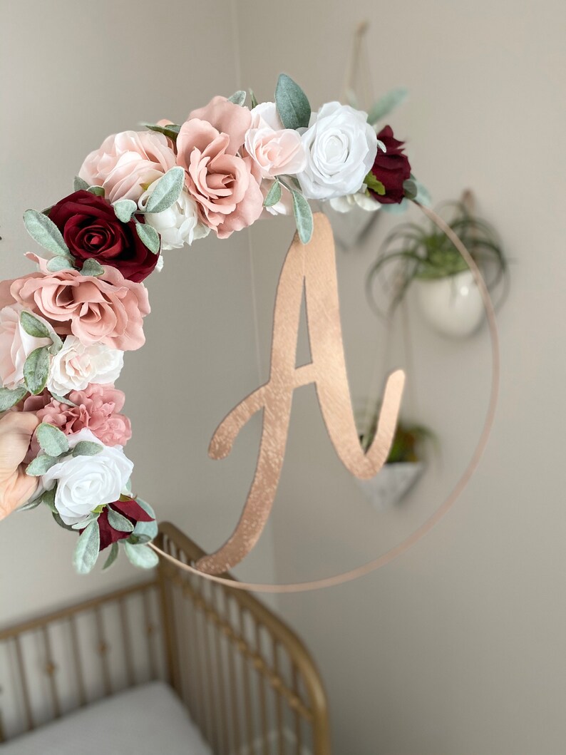 Nursery Hoop Wreath Floral Hoop Wreath With Name Baby Shower Etsy