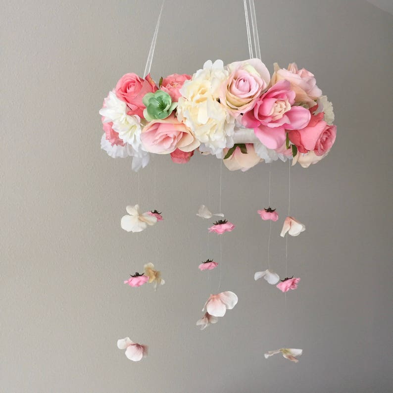 Flower Mobile Baby Mobile Floral Mobile Flower Chandelier Floral Chandelier Pastel Crib Mobile Wedding Chandelier Baby Pink and Green image 6