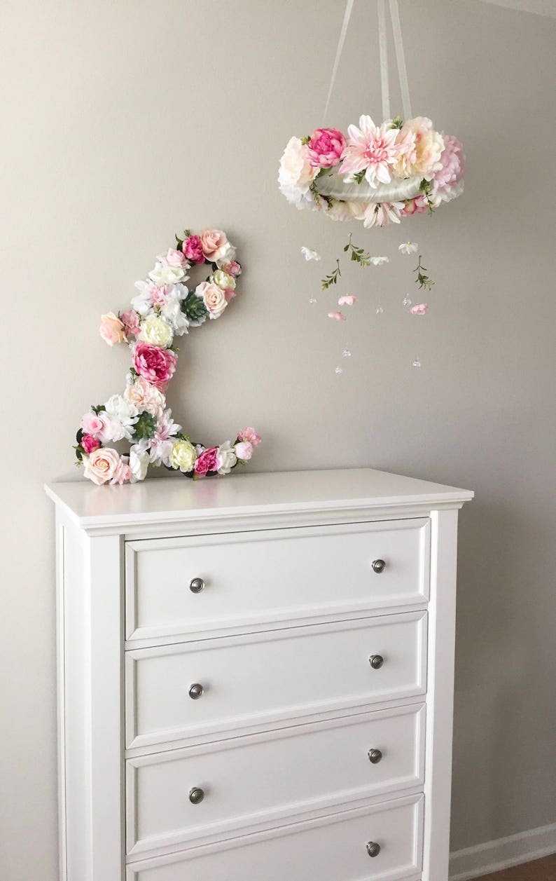 Flower Mobile Baby Mobile Floral Mobile Flower Chandelier Floral Chandelier Pastel Crib Mobile Wedding Chandelier Baby Pink and Green image 5