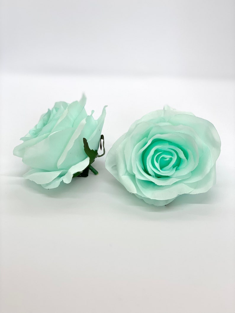 3 Artificial Aqua Mint Flower Aqua Artificial Rose Head Mint Artificial Flowers Turquoise Flower Crown Mint Wedding Decor Aqua Wedding image 2