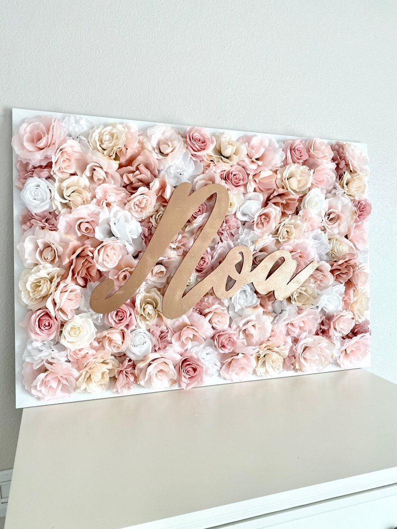 Rose Gold Name Sign Flower Wall Name Decor Floral Letter Etsy