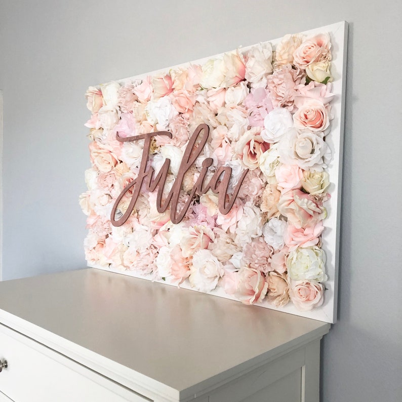 Girl Nursery Decor Wall Art Name Flower Letter Fl Blush Neutral Rose Gold