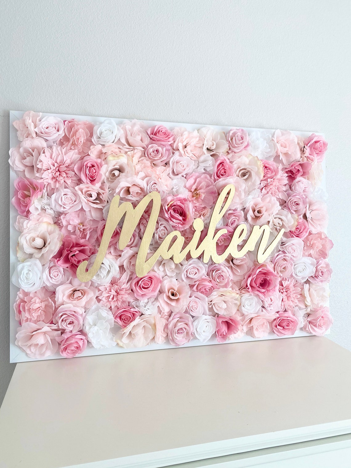 Rose Gold Name Sign Flower Wall Name Decor Floral Letter Etsy