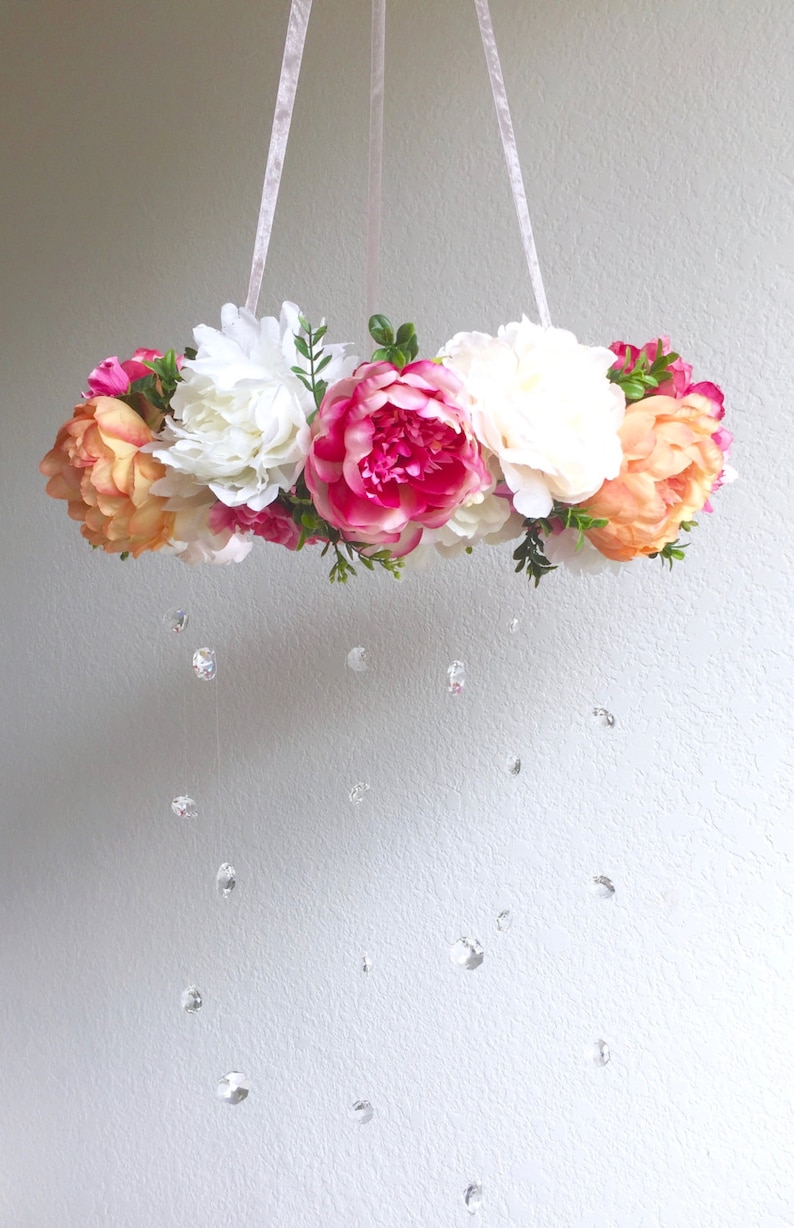 Flower Mobile Baby Mobile Floral Mobile Flower Chandelier Floral Chandelier Pastel Crib Mobile Wedding Chandelier Baby Pink and Green image 9