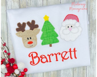 Personalized Appliqué Christmas Shirt: Reindeer, Tree, Santa Trio