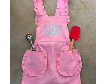 Personalized Kids Apron - Cotton With Ruffle Trim Apron For Girls