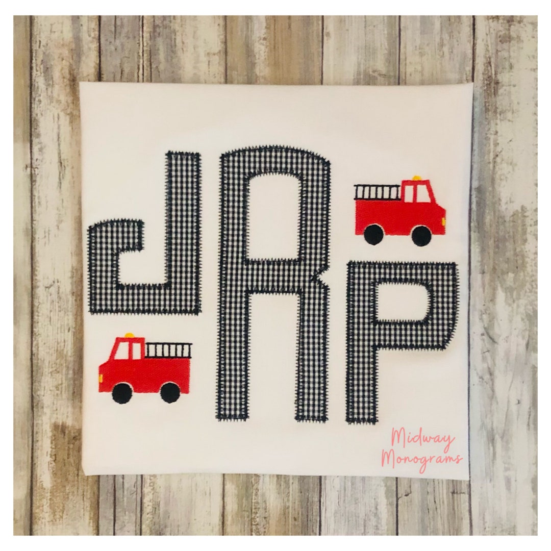 Boys Monogrammed Shirt With Fire Trucks Personalized Fire Truck