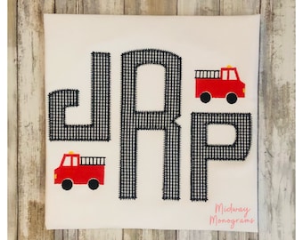Boys Fire Truck Appliqué Monogram Shirt - Personalized Toddler Tee