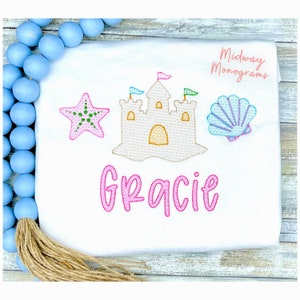 Personalized Beach Shirt For Girls - Sandcastle And Seashells Shirt - Girls Summer Shirt - Beach Vacation