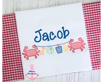 Personalized Kids Beach Shirt: Crabs & Toys Summer Tee