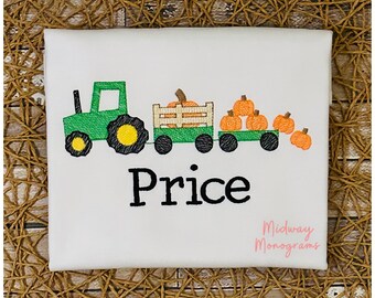 Personalized Fall Shirt: Kids Pumpkin Tractor Tee