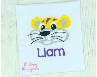 Personalized Appliqué Tiger Shirt: Kids LSU Tiger Face Tee