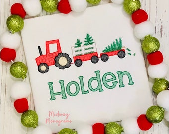 Personalized Kids Christmas Shirt: Tractor & Tree Farm