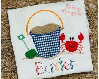 Personalized Boys Beach Shirt: Appliqué Crab, Summer Vacation