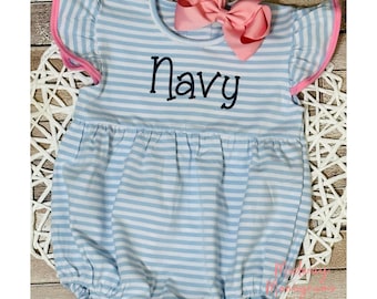 Girls Monogrammed Flutter Sleeve Bubble - Baby Girl Bubble Outfit