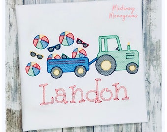 Personalized Kids Summer Shirt: Tractor Pulling Beach Balls