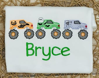 Personalized Boys Halloween Shirt: Monster Truck Design